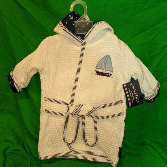 Nautica Sailboat Anchors Hooded Bath Rob Size 0-9 Months - Picture 1 of 4